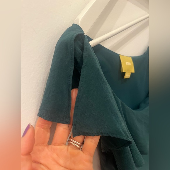 Anthropologie Maeve Green Silk One Shoulder Ruffle Top size 00 - Picture 4 of 9